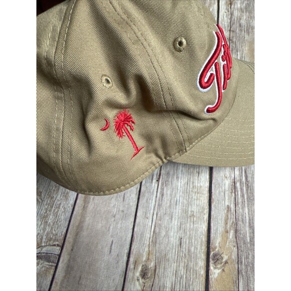 Titleist Pro V1 FJ Footjoy Strapback Golf Hat Khaki Tan Red SC Palmetto Tree - Picture 2 of 5